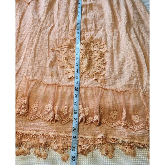 Pretty Angel Size Large Peach Layer Linen Blend Lace Skirt Boho Lagen Look - Picture 8 of 9